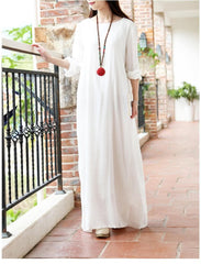 Hippie at Heart Cotton Linen White Maxi Dress  | Zen dylinoshop