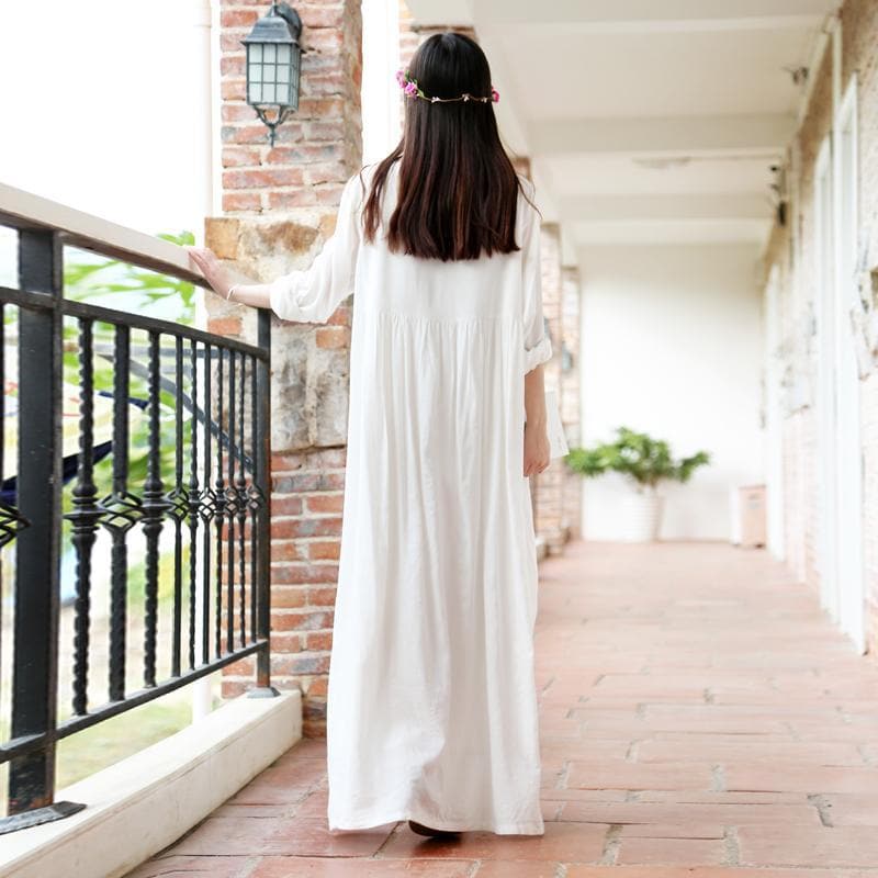 Hippie at Heart Cotton Linen White Maxi Dress  | Zen dylinoshop