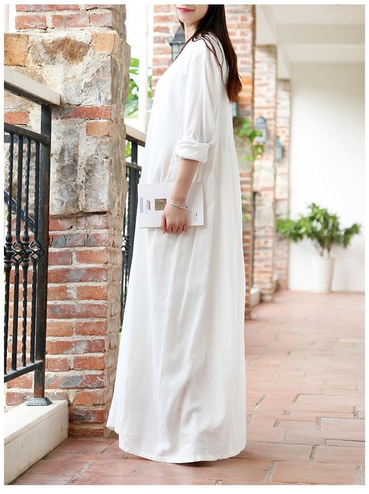 Hippie at Heart Cotton Linen White Maxi Dress  | Zen dylinoshop