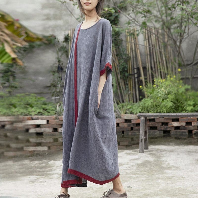 Inner Peace Cotton Linen Asymmetrical Dress | Lotus dylinoshop