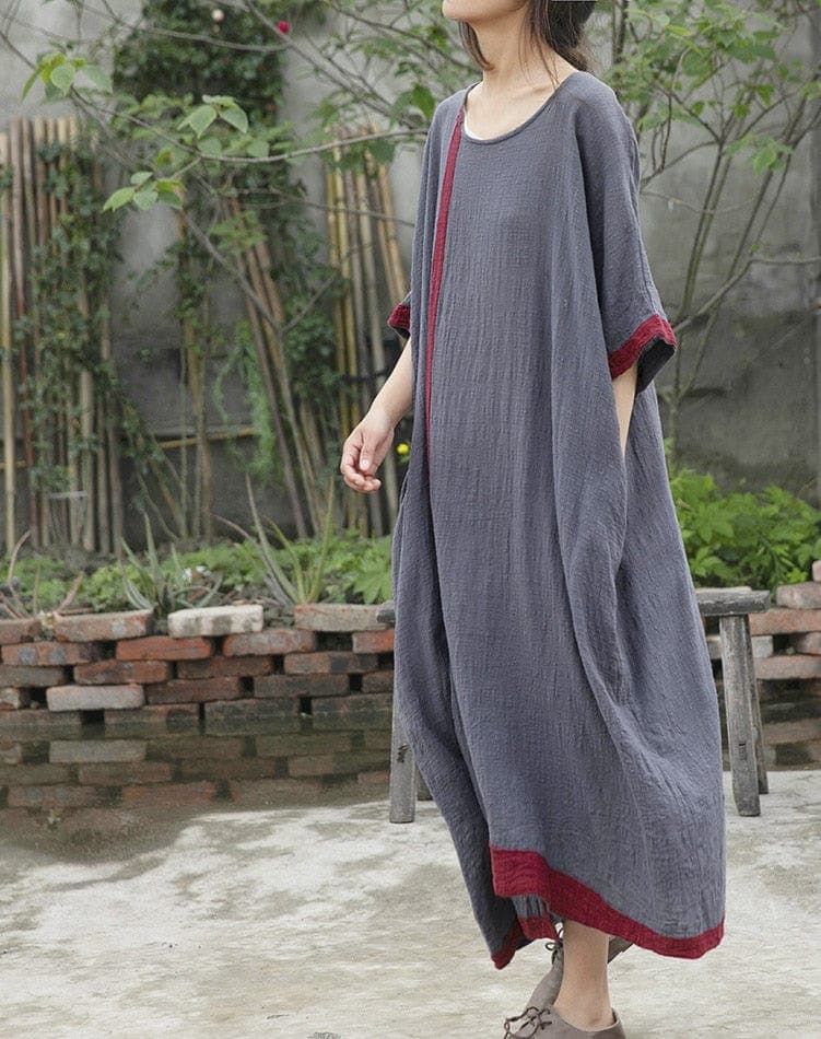 Inner Peace Cotton Linen Asymmetrical Dress | Lotus dylinoshop