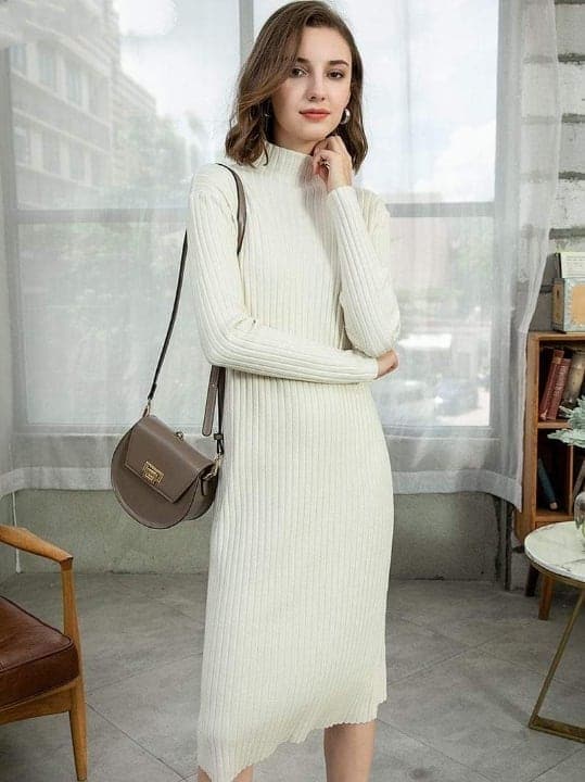 Jenna Solid Knitted Cotton Dress dylinoshop