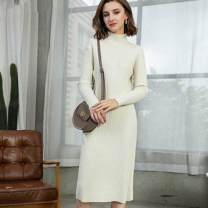 Jenna Solid Knitted Cotton Dress dylinoshop