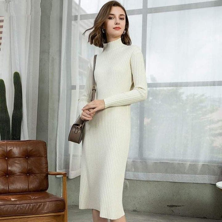 Jenna Solid Knitted Cotton Dress dylinoshop