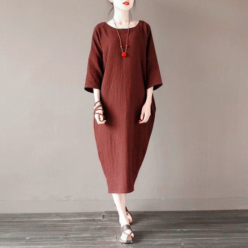 Tulip Cotton Linen Midi Dress | Zen Buddha Trends