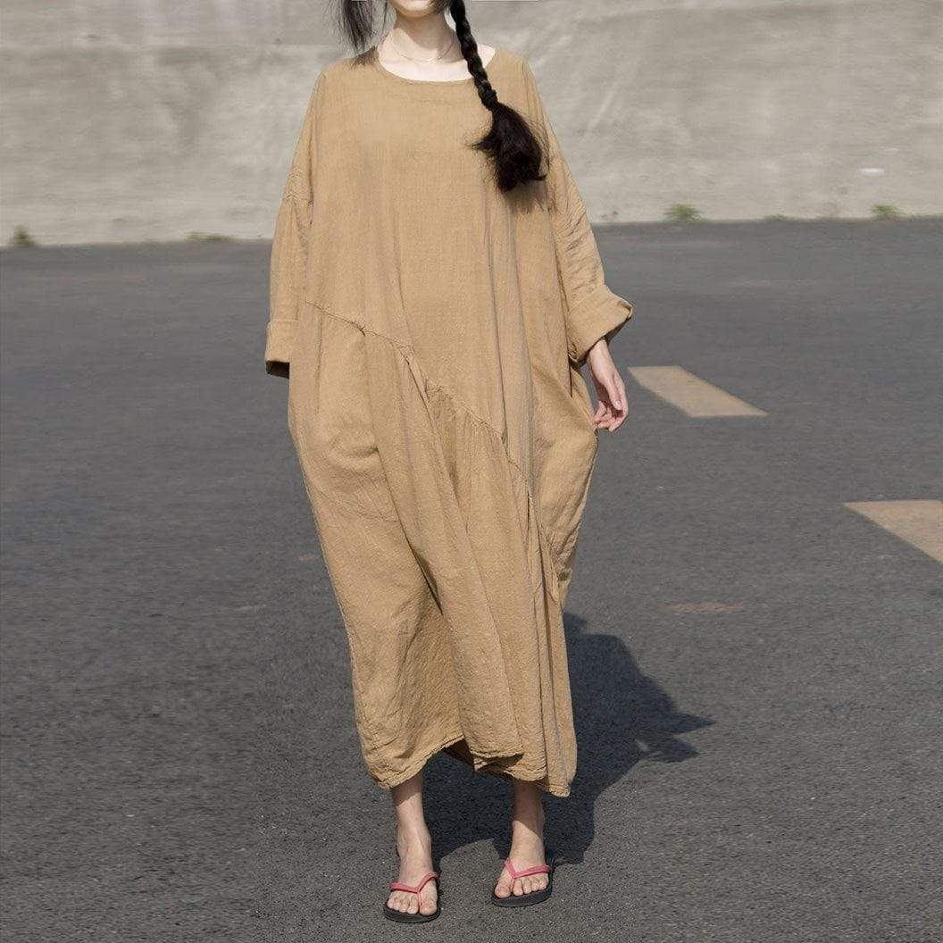 Long Sleeve Oversized Linen Maxi Dress | Lotus dylinoshop