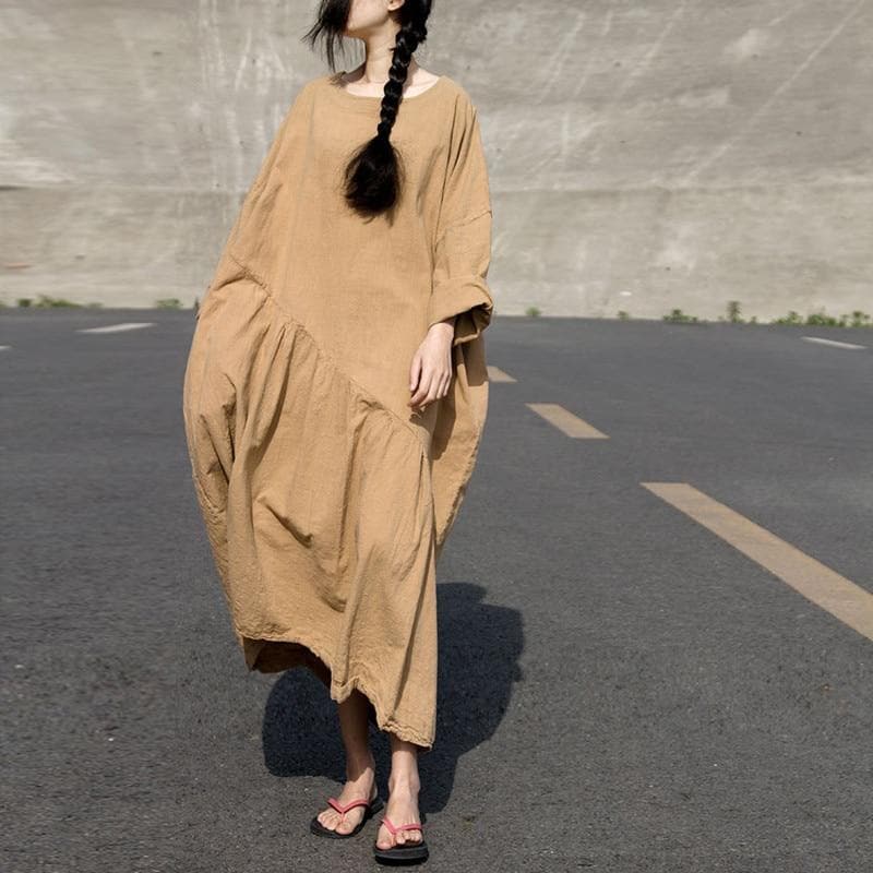 Long Sleeve Oversized Linen Maxi Dress | Lotus dylinoshop