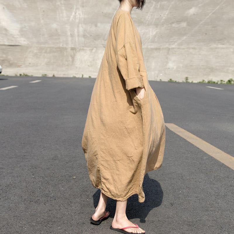 Long Sleeve Oversized Linen Maxi Dress | Lotus dylinoshop