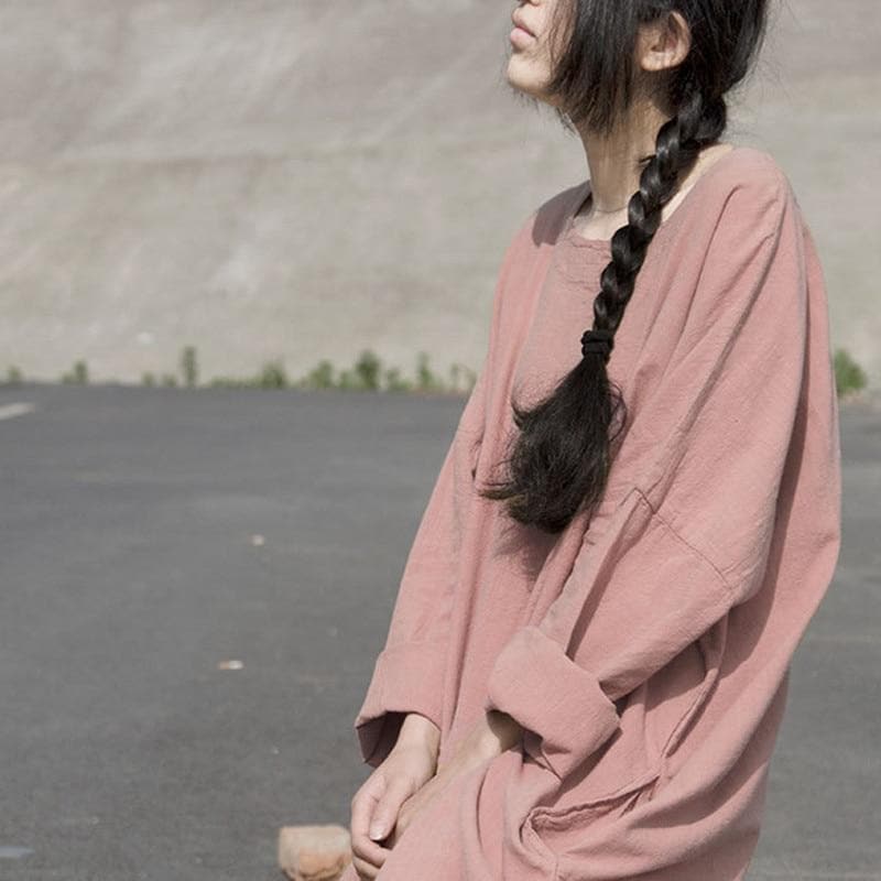 Long Sleeve Oversized Linen Maxi Dress | Lotus dylinoshop