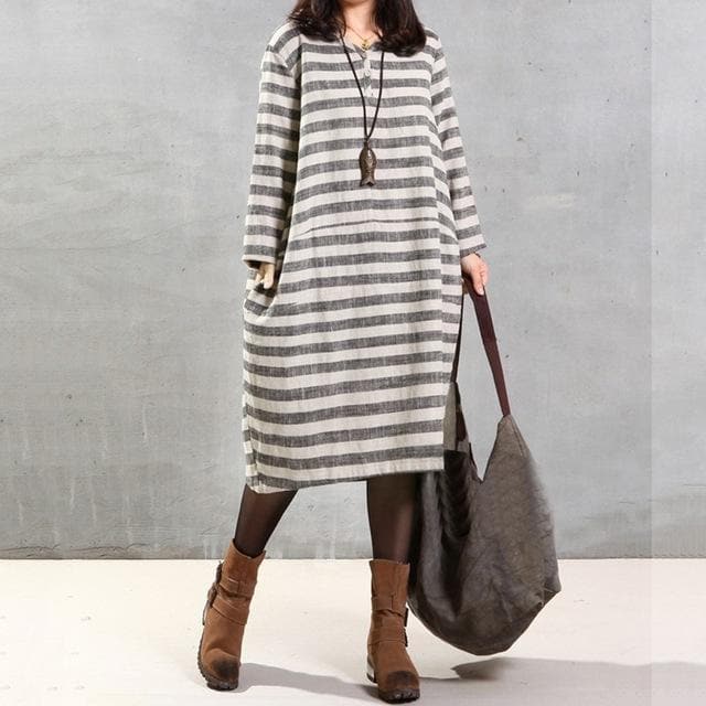 Long Sleeves Striped Midi Dress dylinoshop