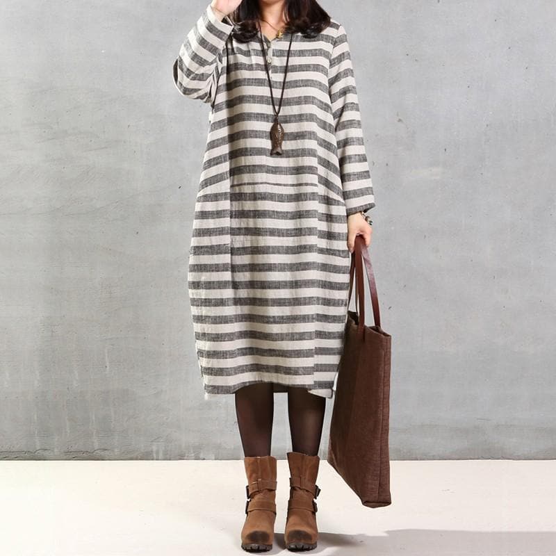 Long Sleeves Striped Midi Dress dylinoshop