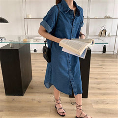 Loose Blue Denim Shirt Dress dylinoshop