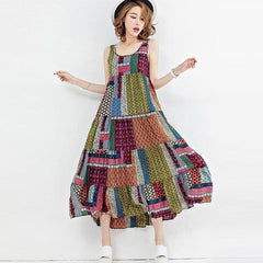 Loose Patchwork Print Sleeveless Hippie Dress dylinoshop