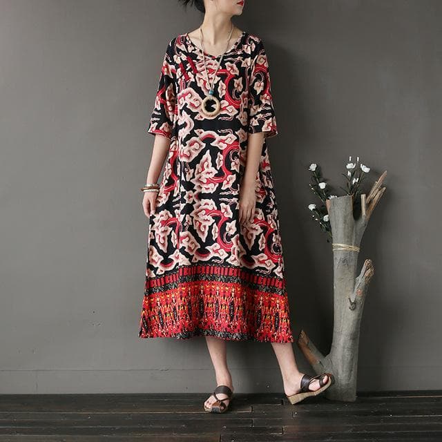 Asia Mystery V Neck Midi Dress dylinoshop