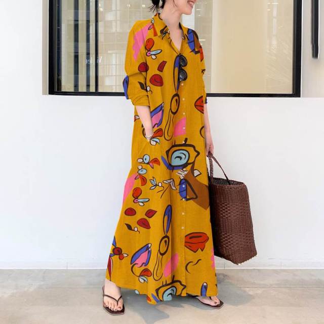 Abstract Art Button Down Maxi Shirt Dress dylinoshop