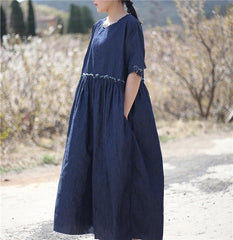 Casual Loose Denim Midi Dress dylinoshop