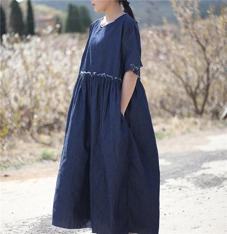 Casual Loose Denim Midi Dress dylinoshop