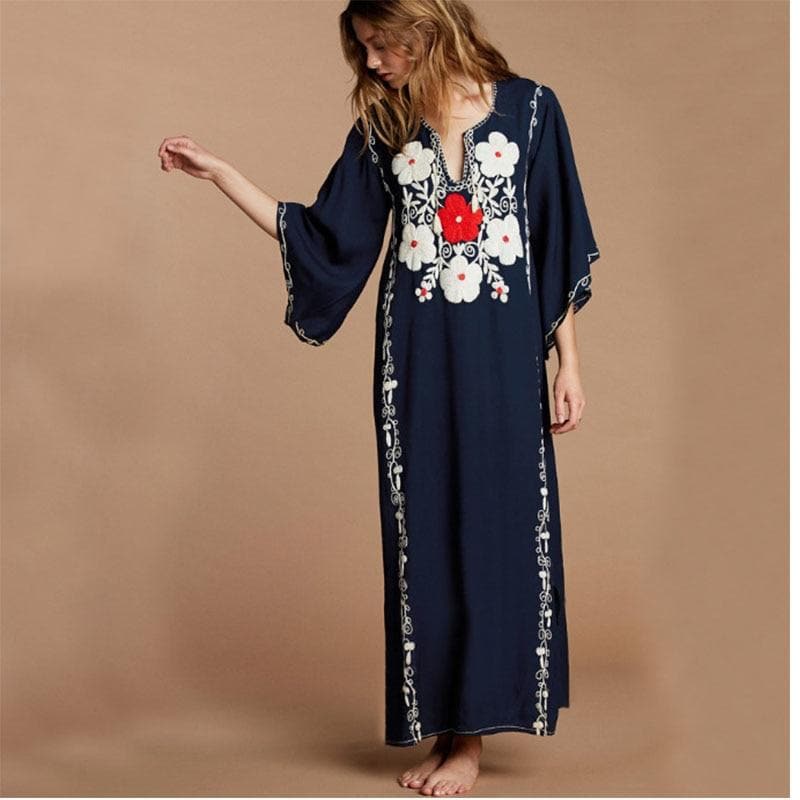 Boho Chic Floral Embroidered Kaftan Dress dylinoshop