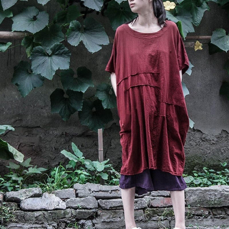 Loose Cotton Linen Tunic Dress | Lotus dylinoshop