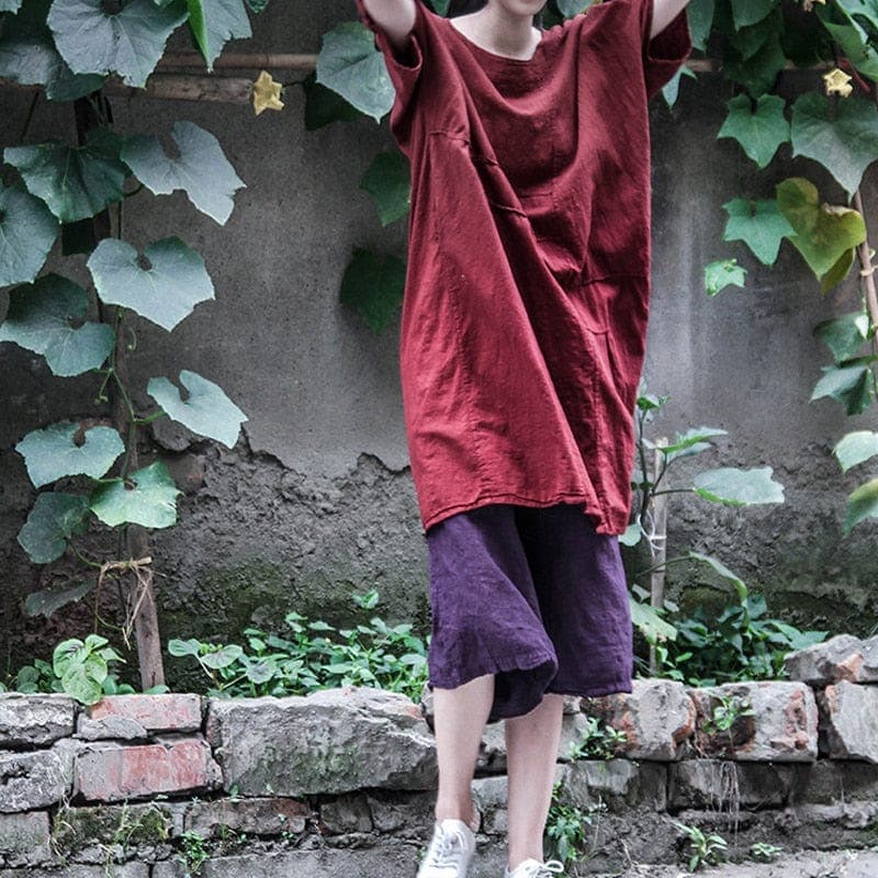 Loose Cotton Linen Tunic Dress | Lotus dylinoshop