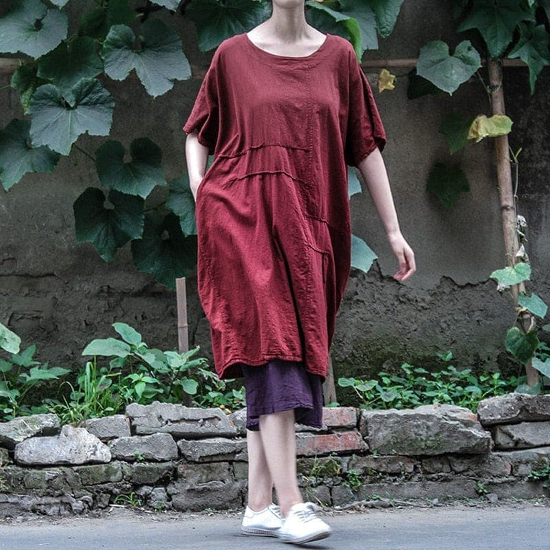 Loose Cotton Linen Tunic Dress | Lotus dylinoshop