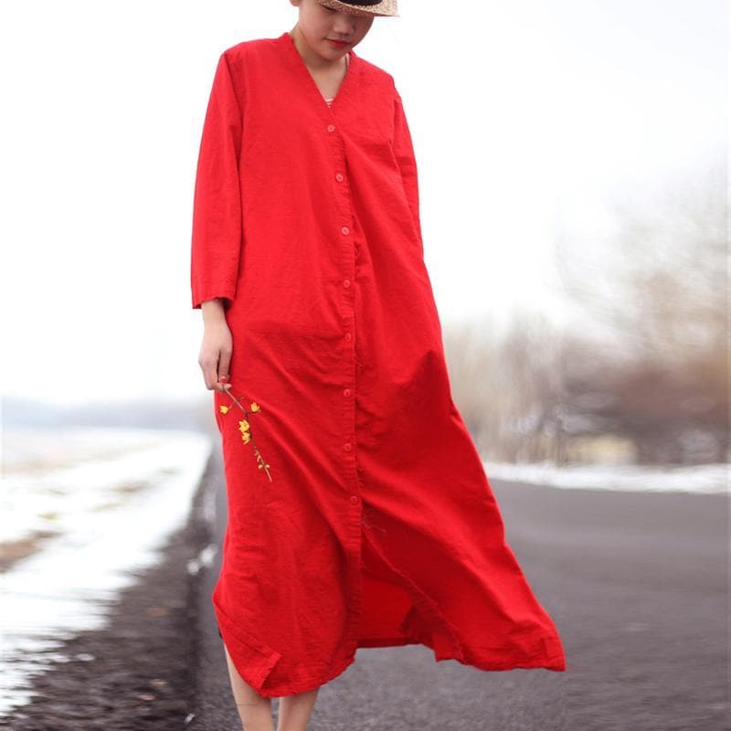 Vibrant Cotton and Linen Loose Shirt Dress Buddha Trends