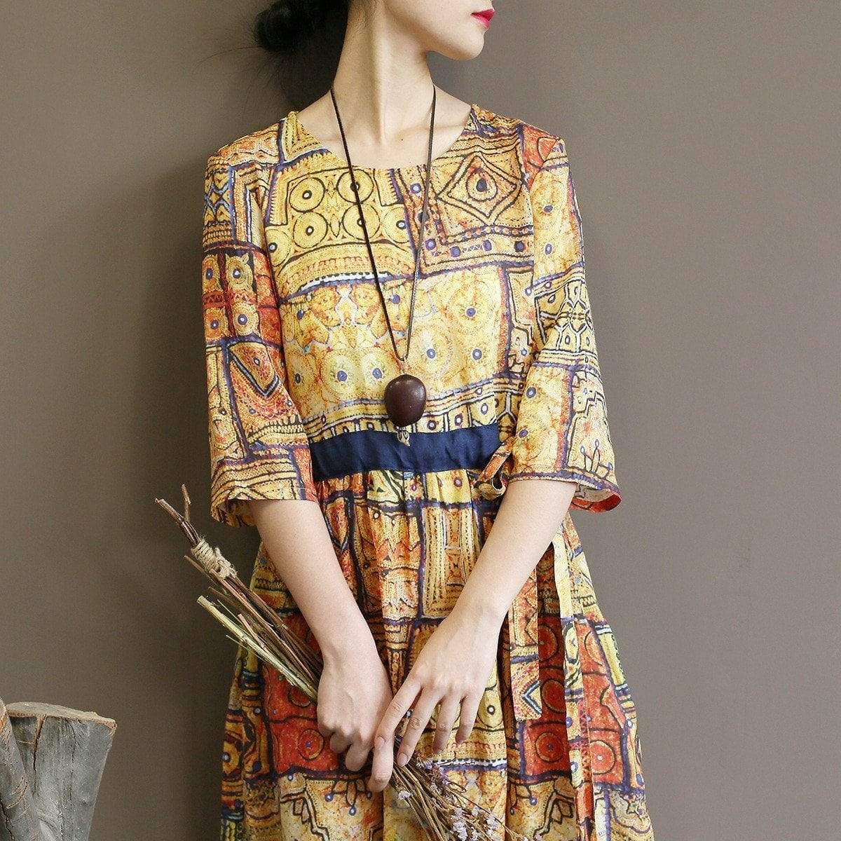 Sacred Geometry Empire Waist Midi Dress Buddha Trends