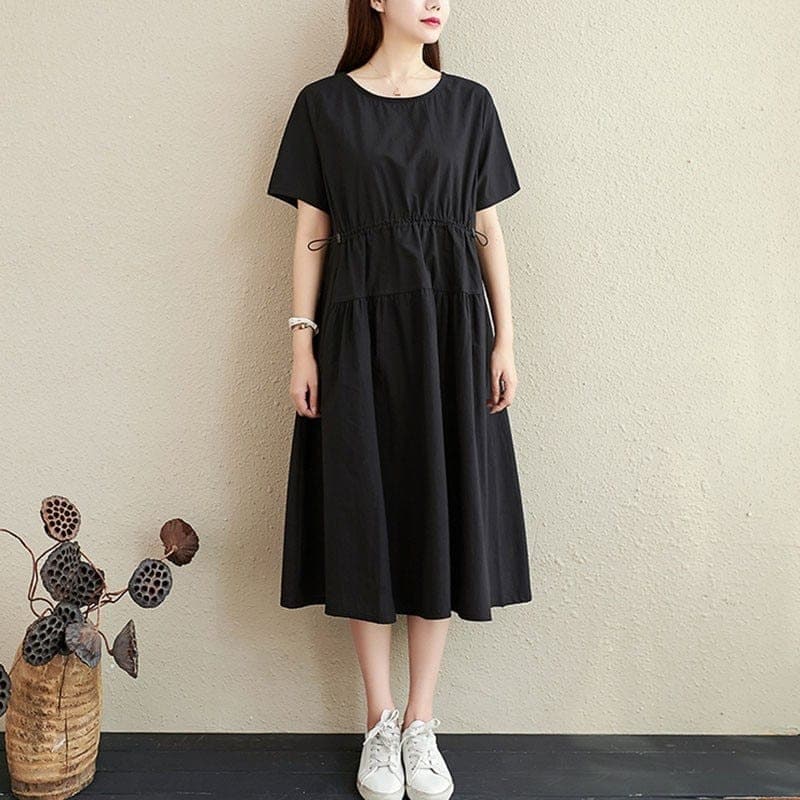 Short Sleeve Casual Cotton Midi Dress Buddha Trends