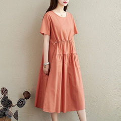 Short Sleeve Casual Cotton Midi Dress Buddha Trends