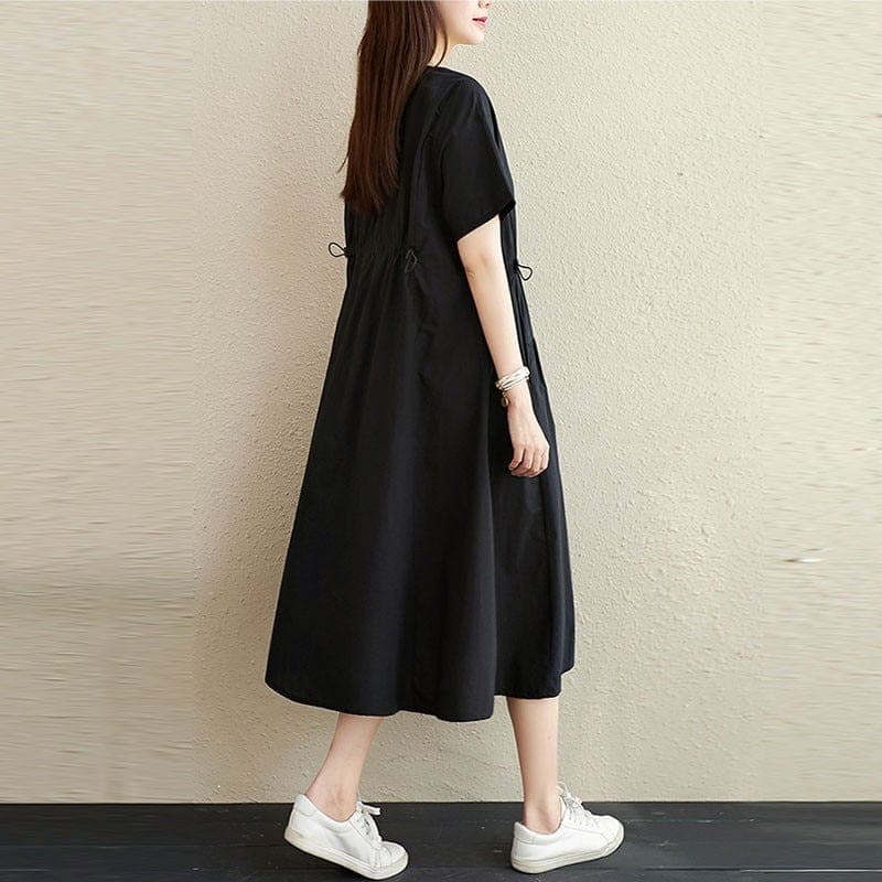 Short Sleeve Casual Cotton Midi Dress Buddha Trends