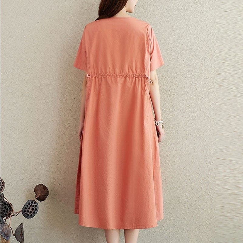 Short Sleeve Casual Cotton Midi Dress Buddha Trends