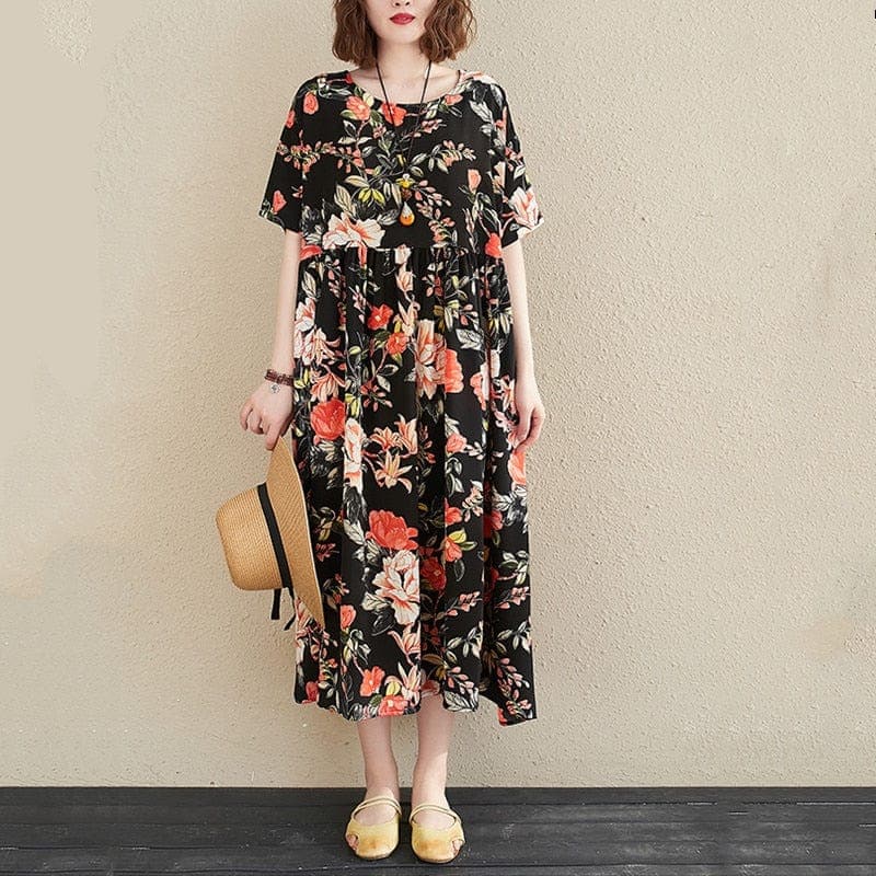 Short Sleeve Nature Inspired Midi Dress Buddha Trends