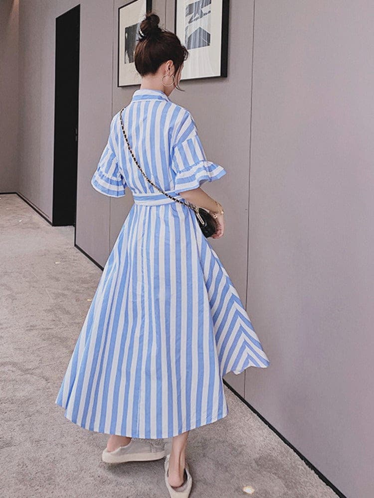 Striped Belted Midi Dress Buddha Trends