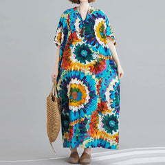 Tie-Dye Print Loose Hippie Dress Buddha Trends