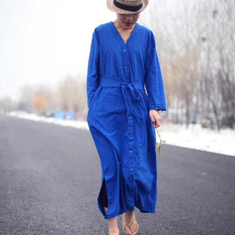 Vibrant Cotton and Linen Loose Shirt Dress Buddha Trends