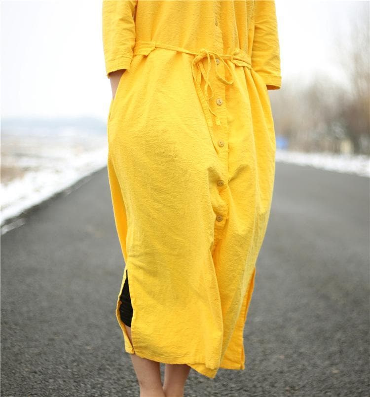 Vibrant Cotton and Linen Loose Shirt Dress Buddha Trends