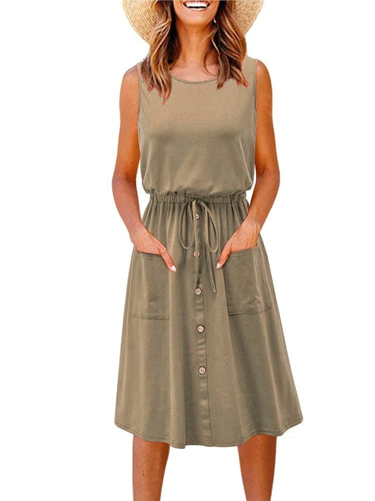 Xinaa Lace-up Mid Dress With Pockets Buddha Trends