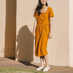 Cotton Linen Pleated T-Shirt Dress dylinoshop