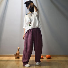 Elastic Waist Linen Trousers | Hippie dylinoshop