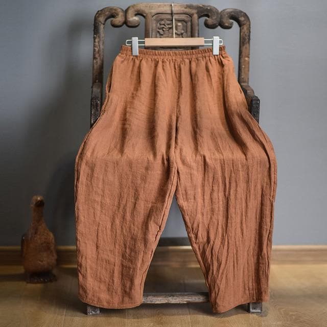 Elastic Waist Linen Trousers | Hippie dylinoshop