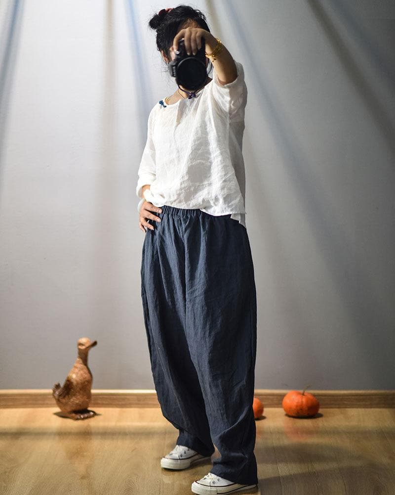 Elastic Waist Linen Trousers | Hippie dylinoshop