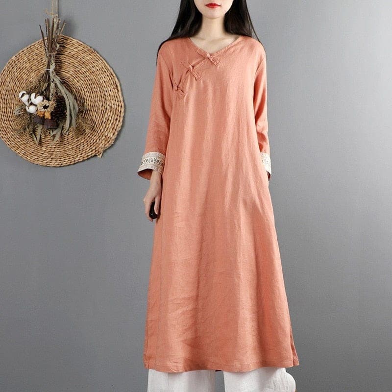 Fall Linen Chinese Dress dylinoshop