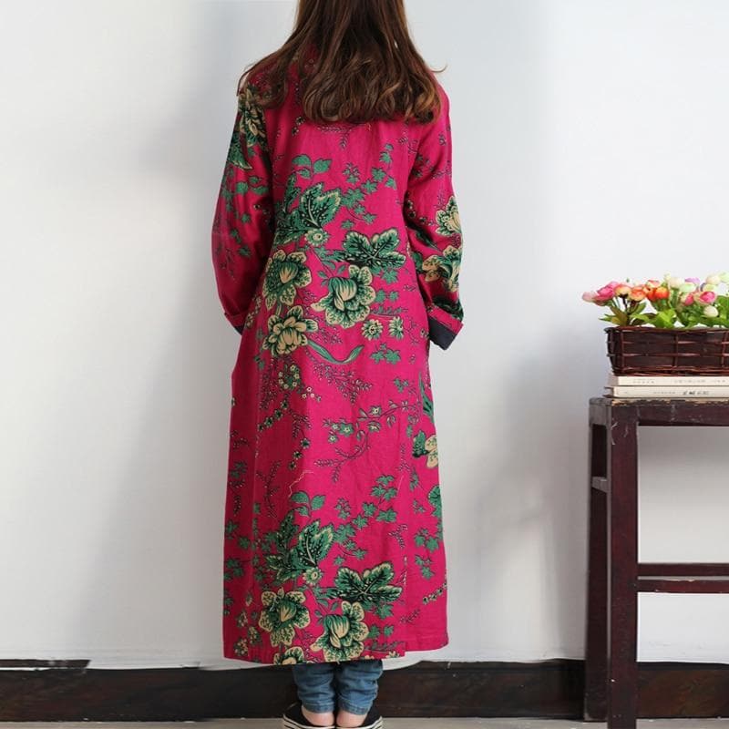 Floral Chinese Linen Trench Coat dylinoshop