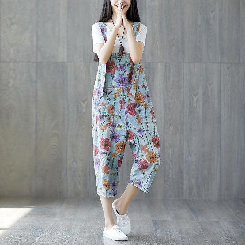 Floral Denim Overall dylinoshop