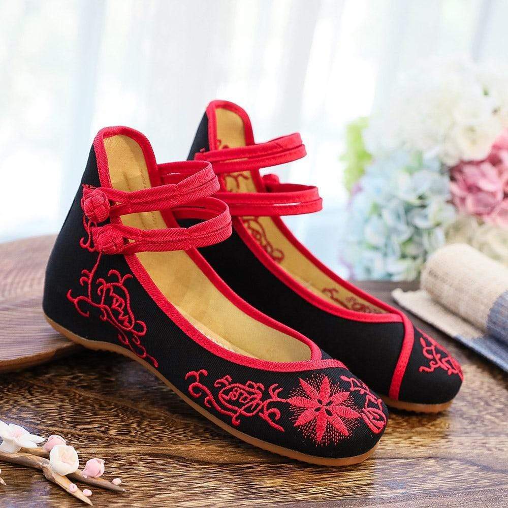 Floral Embroidered Cotton Linen Flats dylinoshop