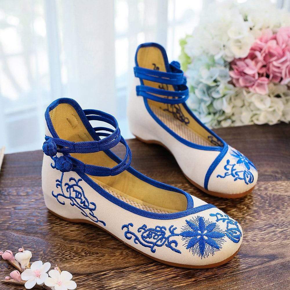 Floral Embroidered Cotton Linen Flats dylinoshop