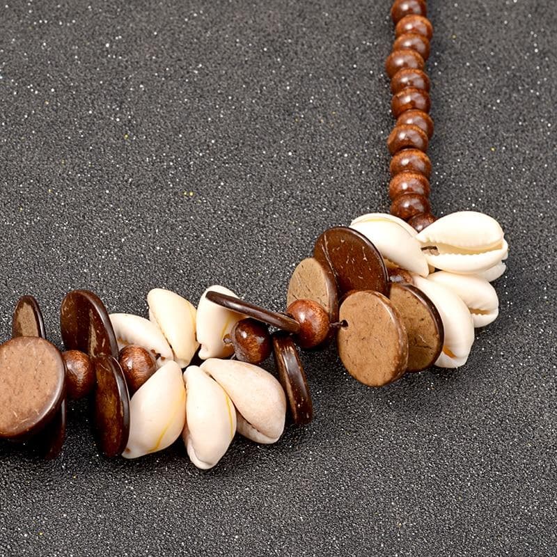 Flowers & Shells Long Wooden Statement Necklace dylinoshop