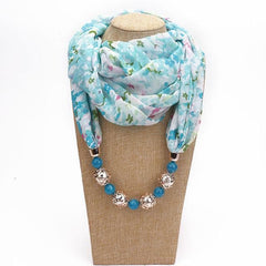 Franca Floral Chiffon Beaded Scarf Necklace dylinoshop