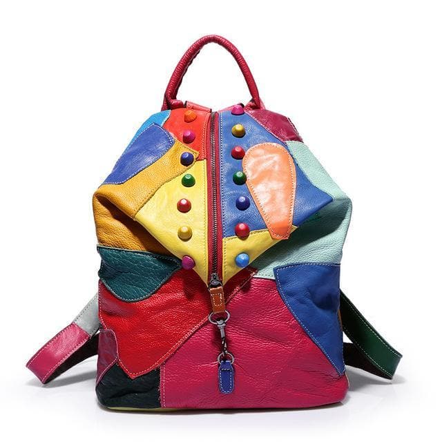 Genuine Leather Patchwork Backpack Purse dylinoshop