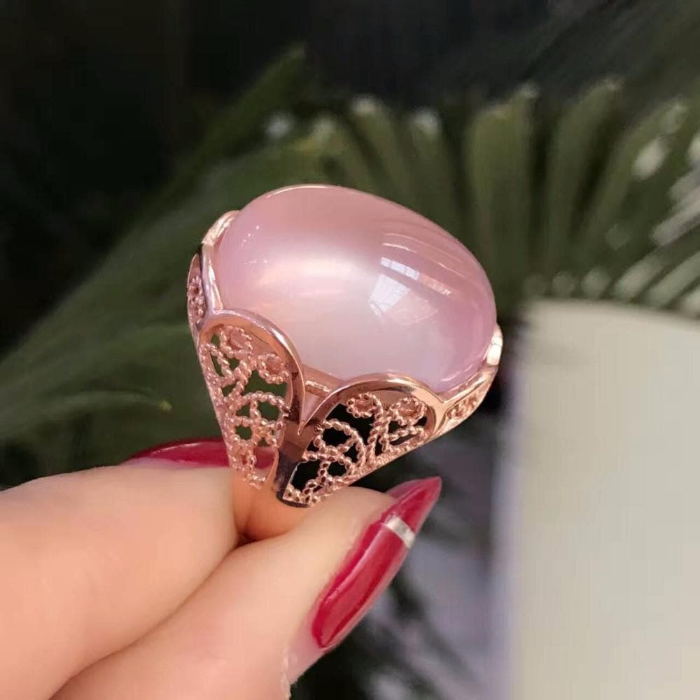 Genuine Rose Quartz Silver Ring dylinoshop